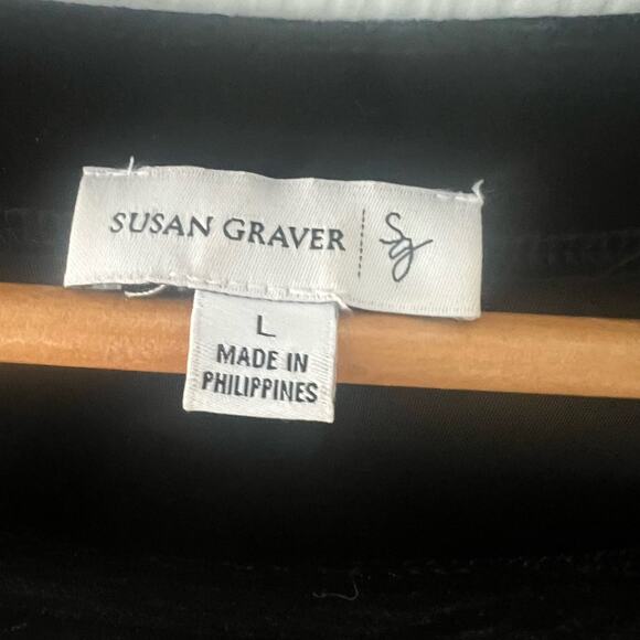 Susan Graver Black Velour Shift Dress Size Large 3/4 Rouch sleeve Stretch - Picture 4 of 11